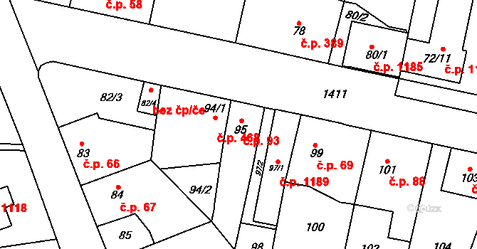 Dolní Chabry 93, Praha na parcele st. 95 v KÚ Dolní Chabry, Katastrální mapa