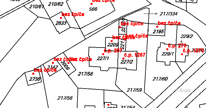 Sezimovo Ústí 267 na parcele st. 227/1 v KÚ Sezimovo Ústí, Katastrální mapa