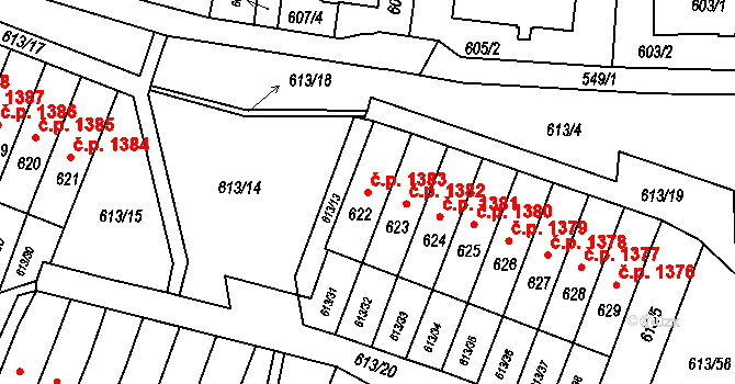 Jirkov 1383 na parcele st. 622 v KÚ Jirkov, Katastrální mapa