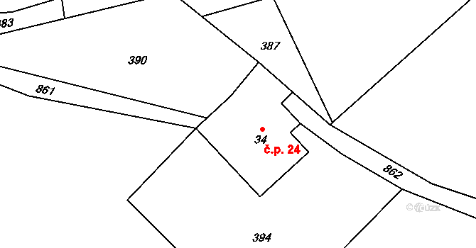Přední Labská 24, Špindlerův Mlýn na parcele st. 34 v KÚ Přední Labská, Katastrální mapa