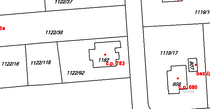 Rtyně v Podkrkonoší 783 na parcele st. 1182 v KÚ Rtyně v Podkrkonoší, Katastrální mapa