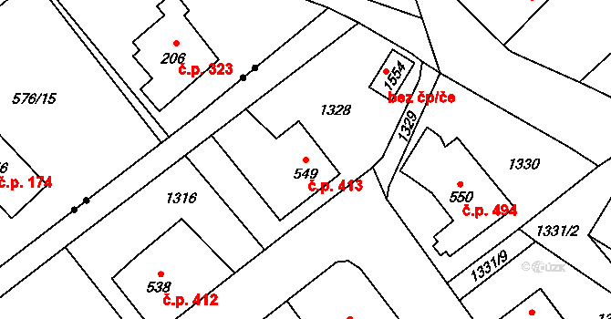 Žacléř 413 na parcele st. 549 v KÚ Žacléř, Katastrální mapa