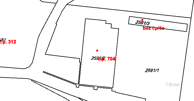 Střelice 704 na parcele st. 2591/2 v KÚ Střelice u Brna, Katastrální mapa