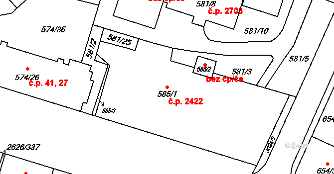 Předměstí 2422, Opava na parcele st. 585/1 v KÚ Opava-Předměstí, Katastrální mapa