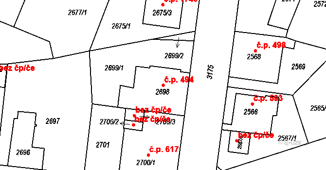 Bolevec 494, Plzeň na parcele st. 2698 v KÚ Bolevec, Katastrální mapa