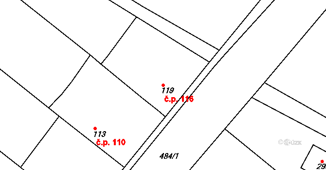 Jabkenice 116 na parcele st. 119 v KÚ Jabkenice, Katastrální mapa