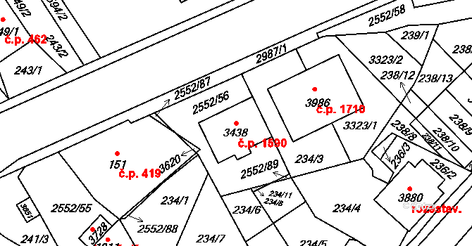 Hlinsko 1590 na parcele st. 3438 v KÚ Hlinsko v Čechách, Katastrální mapa