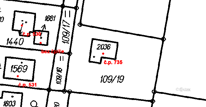 Čeladná 735 na parcele st. 2036 v KÚ Čeladná, Katastrální mapa