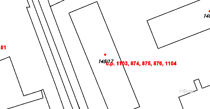 Dobřichovice 874,875,876,1103,110 na parcele st. 148/17 v KÚ Dobřichovice, Katastrální mapa