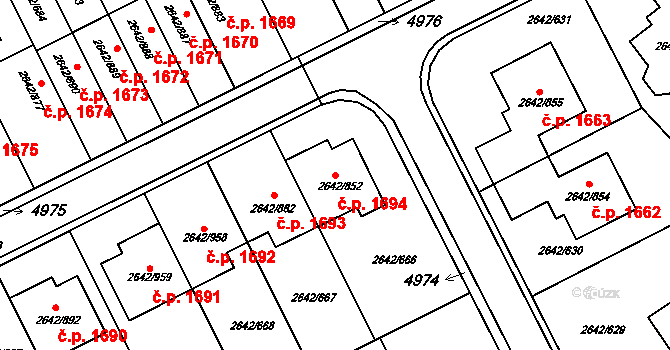 Kuřim 1694 na parcele st. 2642/852 v KÚ Kuřim, Katastrální mapa