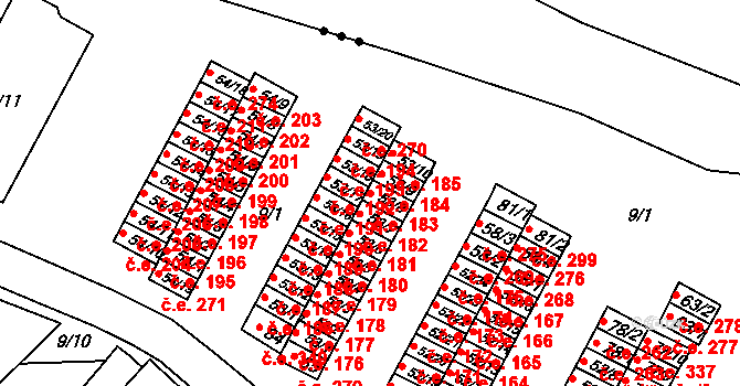Chanov 183, Obrnice na parcele st. 53/8 v KÚ Chanov, Katastrální mapa