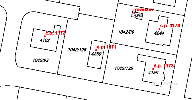 Valdické Předměstí 1171, Jičín na parcele st. 4250 v KÚ Jičín, Katastrální mapa
