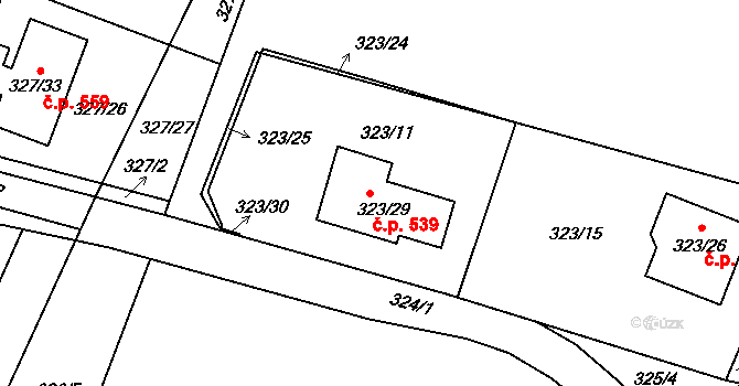 Novosedlice 539 na parcele st. 323/29 v KÚ Novosedlice, Katastrální mapa