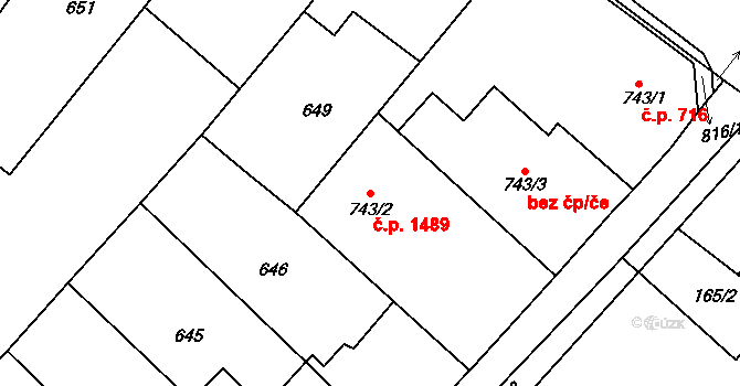 Neratovice 1489 na parcele st. 743/2 v KÚ Neratovice, Katastrální mapa