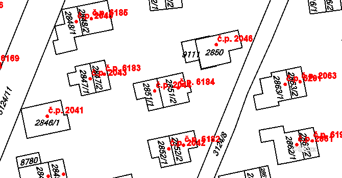 Zlín 6184 na parcele st. 2851/2 v KÚ Zlín, Katastrální mapa