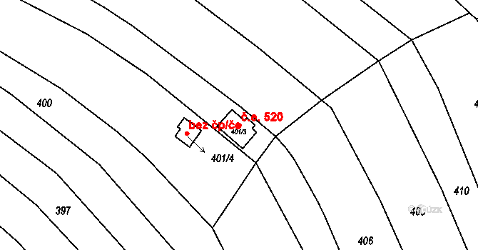 Vítovice 520, Rousínov na parcele st. 401/3 v KÚ Vítovice, Katastrální mapa