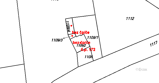 Loučky 172, Zátor na parcele st. 1109/2 v KÚ Loučky u Zátoru, Katastrální mapa