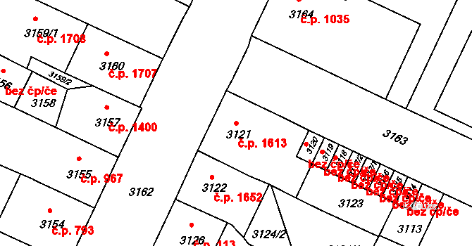 Předměstí 1613, Litoměřice na parcele st. 3121 v KÚ Litoměřice, Katastrální mapa