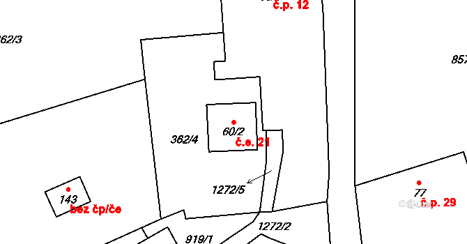 Hrnčíře 21, Vilice na parcele st. 60/2 v KÚ Vilice, Katastrální mapa