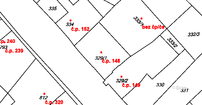Bartovice 148, Ostrava na parcele st. 329/1 v KÚ Bartovice, Katastrální mapa