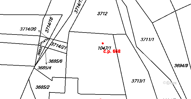 Vizovice 668 na parcele st. 1047/1 v KÚ Vizovice, Katastrální mapa