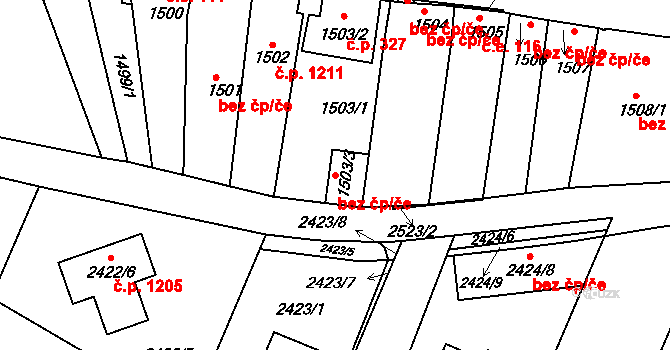 Valtice 40815137 na parcele st. 1503/3 v KÚ Valtice, Katastrální mapa
