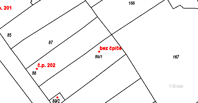 Slup 40977137 na parcele st. 89/1 v KÚ Oleksovičky, Katastrální mapa