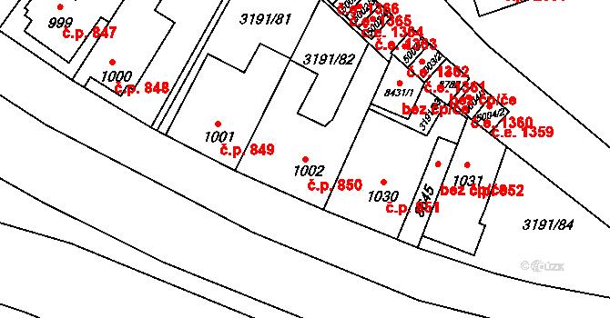 Zlín 850 na parcele st. 1002 v KÚ Zlín, Katastrální mapa