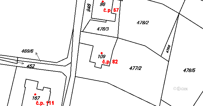 Čavisov 82 na parcele st. 109 v KÚ Čavisov, Katastrální mapa