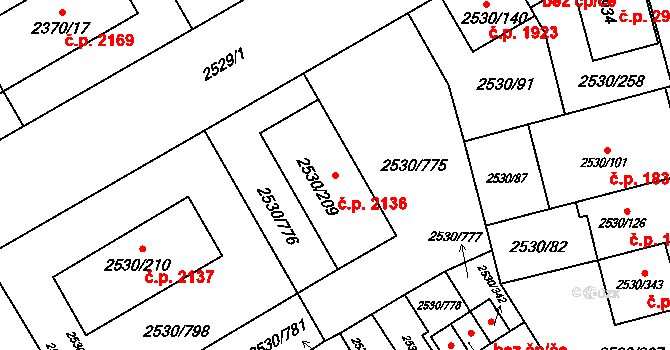 Předměstí 2136, Opava na parcele st. 2530/209 v KÚ Opava-Předměstí, Katastrální mapa