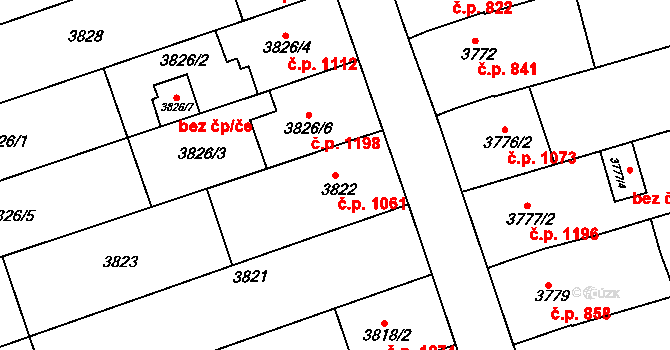 Vlčnov 1061 na parcele st. 3822 v KÚ Vlčnov, Katastrální mapa