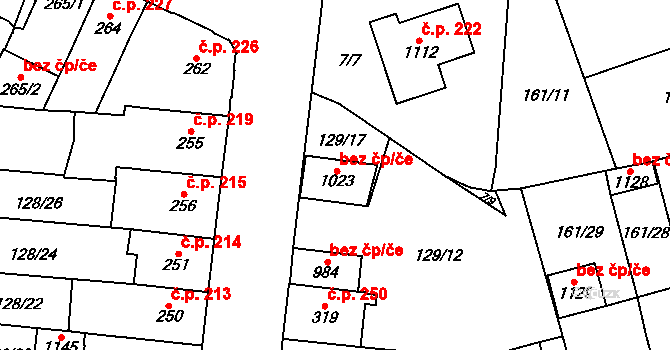Košťany 48065137 na parcele st. 1023 v KÚ Košťany, Katastrální mapa