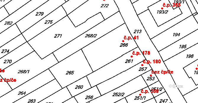 Velešovice 41 na parcele st. 266 v KÚ Velešovice, Katastrální mapa