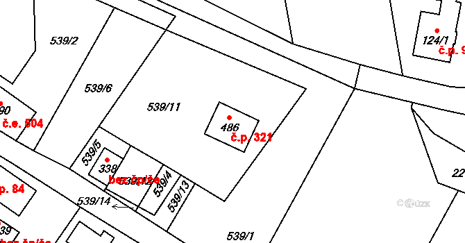 Jenišovice 321 na parcele st. 486 v KÚ Jenišovice u Jablonce nad Nisou, Katastrální mapa