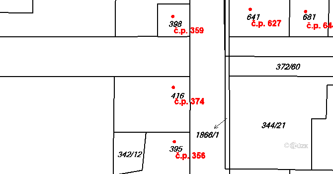 Unhošť 374 na parcele st. 416 v KÚ Unhošť, Katastrální mapa