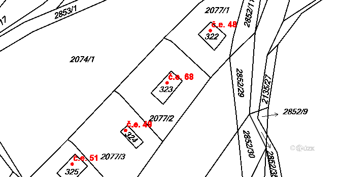 Ledce 68 na parcele st. 323 v KÚ Ledce u Plzně, Katastrální mapa