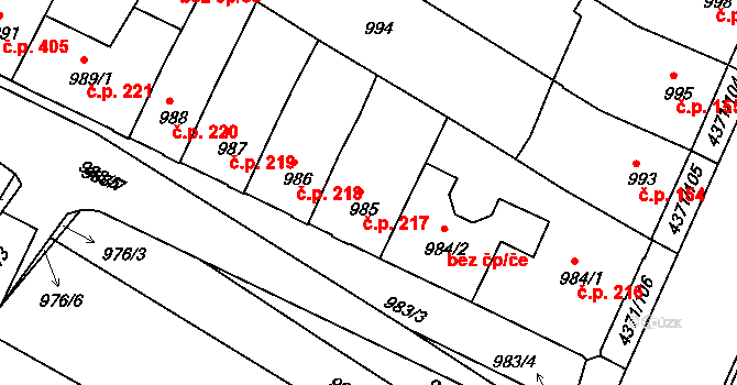 Veselí nad Lužnicí II 217, Veselí nad Lužnicí na parcele st. 985 v KÚ Veselí nad Lužnicí, Katastrální mapa