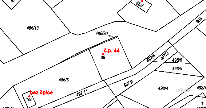 Mítov 44, Nové Mitrovice na parcele st. 60 v KÚ Mítov, Katastrální mapa
