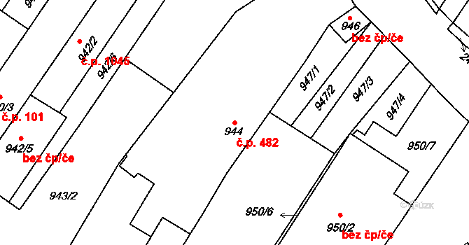 Holice 482 na parcele st. 944 v KÚ Holice v Čechách, Katastrální mapa