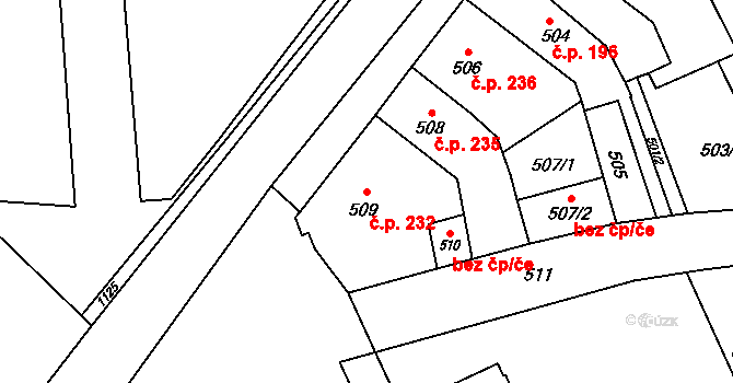 Rájec 232, Rájec-Jestřebí na parcele st. 509 v KÚ Rájec nad Svitavou, Katastrální mapa