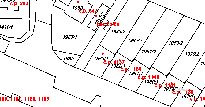 Mohelnice 1137 na parcele st. 1983/1 v KÚ Mohelnice, Katastrální mapa