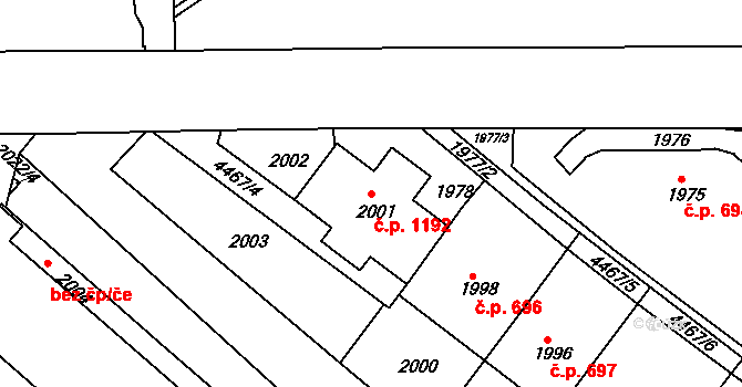 Jemnice 1192 na parcele st. 2001 v KÚ Jemnice, Katastrální mapa