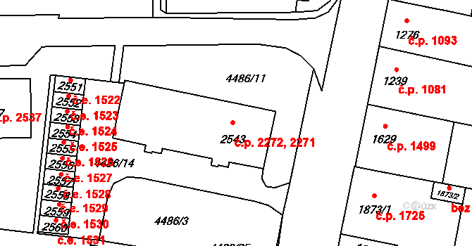 Žatec 2271,2272 na parcele st. 2543 v KÚ Žatec, Katastrální mapa