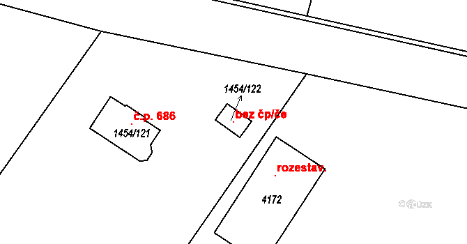 Lužná 97806137 na parcele st. 1454/122 v KÚ Lužná u Rakovníka, Katastrální mapa