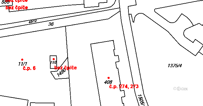 Prostřední Lánov 273,274, Lánov na parcele st. 408 v KÚ Prostřední Lánov, Katastrální mapa