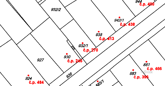 Šitbořice 270 na parcele st. 932/1 v KÚ Šitbořice, Katastrální mapa