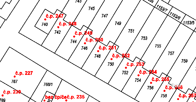 Rychlov 251, Bystřice pod Hostýnem na parcele st. 748 v KÚ Rychlov u Bystřice pod Hostýnem, Katastrální mapa