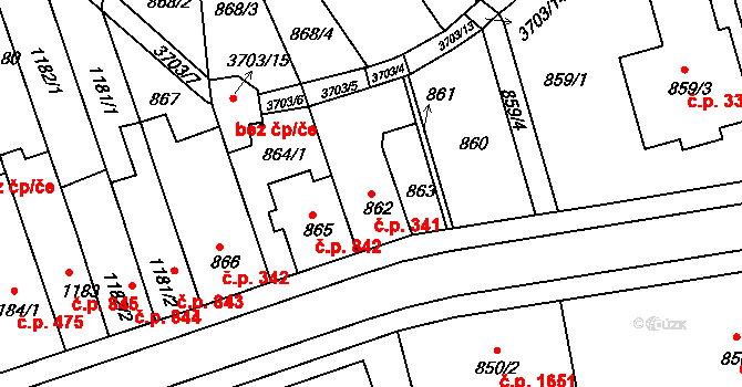 Holešov 341 na parcele st. 862 v KÚ Holešov, Katastrální mapa