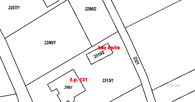Třeština 104136138 na parcele st. 2315/2 v KÚ Třeština, Katastrální mapa