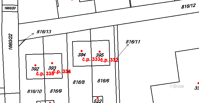 Protivanov 332 na parcele st. 395 v KÚ Protivanov, Katastrální mapa